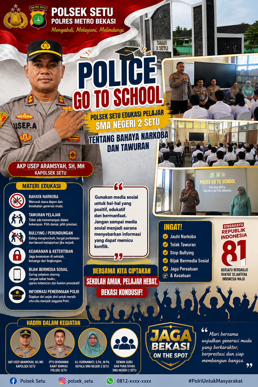 Police Go To School, Polsek Setu Edukasi Pelajar SMA Negeri 2 Setu tentang Bahaya Narkoba dan Tawuran